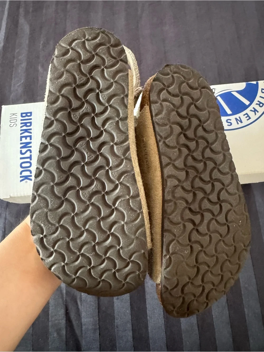 Birkenstock Kids Tan Suede Two-Strap Sandals with Heel Strap
